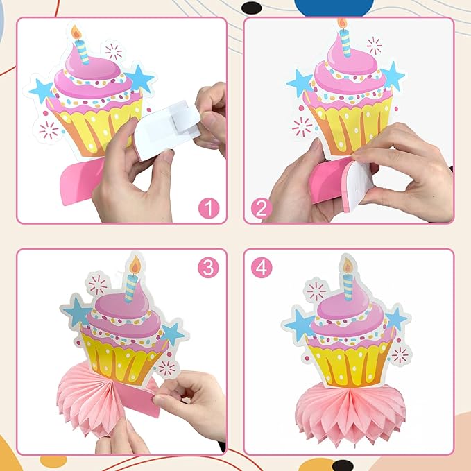 9 Pieces Birthday Table Decorations, Happy Birthday Decorations & Table Centerpieces for Kids Party Supplies, Colorful Honeycomb Table Toppers for Birthday Party
