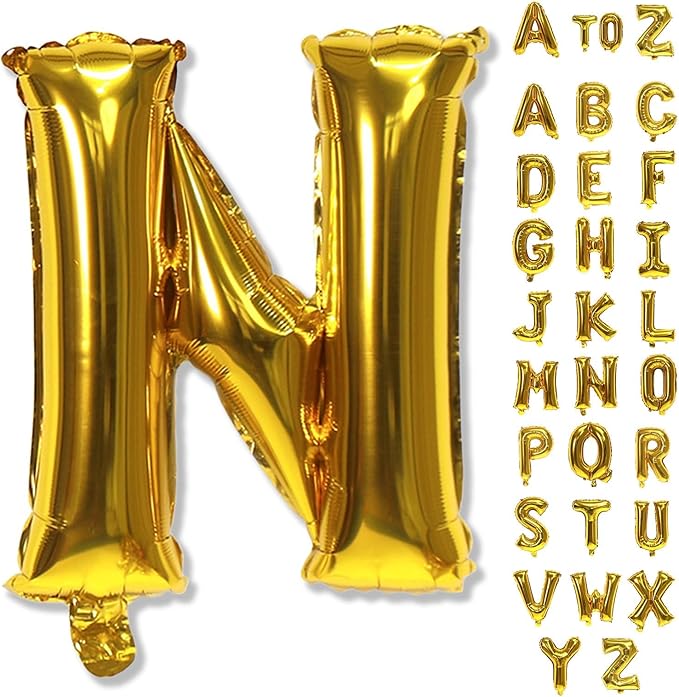 40 Inch Gold Alphabet Balloons - Large Self-Inflating Custom Letter N Decor for Name Words - Helium Foil for Men Birthday Party Anniversary Decorations Supplies