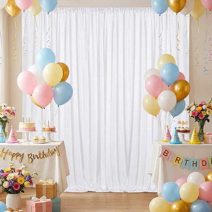 B-COOL White Sequin Backdrop Curtains 2 Packs Sparkle Backdrop White 5ftx8ft Fabric Glitter Photography Drapes for Party Baby Shower Wedding Birthday Decoration