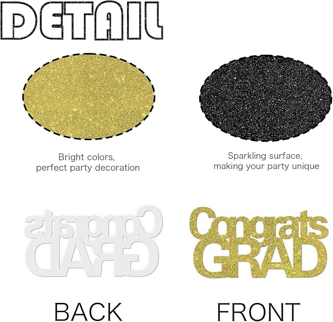120pcs Congrats Grad Confetti - Class of 2025 Graduation Party Sign - High School College Graduation Party Table Decoration Scatters - Black & Gold Glitter