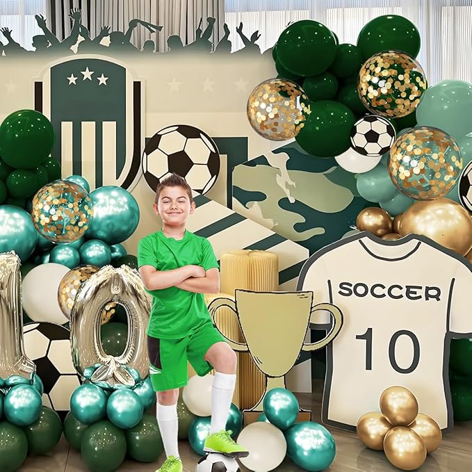 Green Gold White Balloon Arch Kit, 147PCS Dark Green Ivory Gold Metallic Pastel Green Balloons Garland for Birthday Wedding Baby Bridal Shower Party Decorations