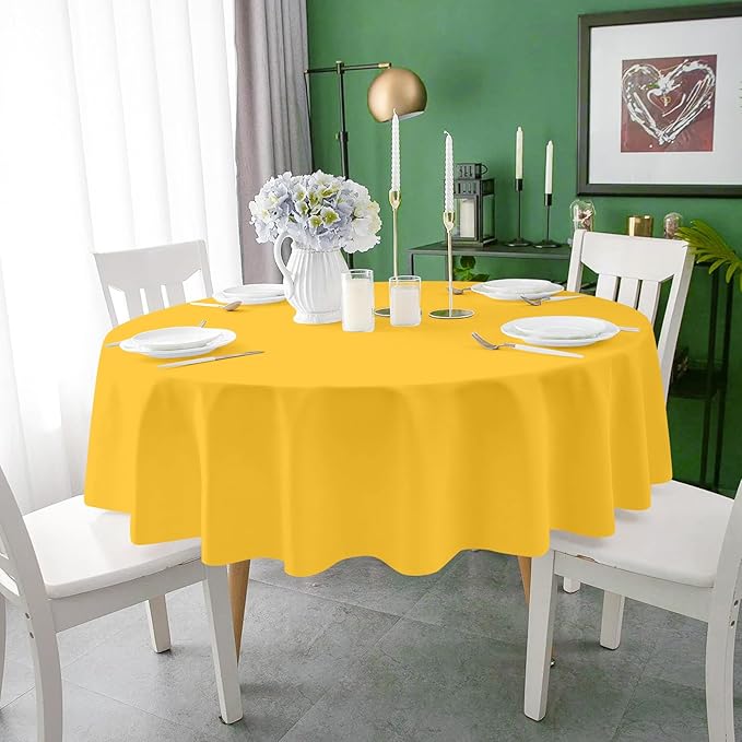 Mulbozy 2 Pcs Yellow Round Tablecloth, 84 inches Disposable Plastic Yellow Circle Table Covers for Baby Shower Wedding Bridal Shower Birthday Party Decorations