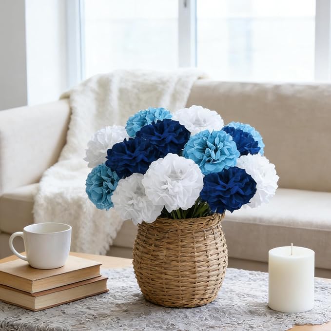 Blue Flower Garland for Backdrop - 2 Pcs Hanging Artificial Flower Garlands for Wedding Birthday Party Decor, 8.2 Ft Fake Paper Floral Vines for Room Wall Table Home Decoration