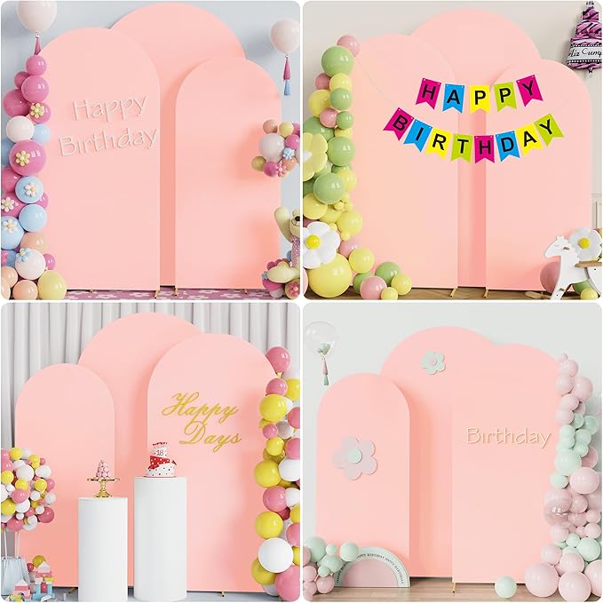 Wokceer Wedding Arch Backdrop Cover 7.2FT, 6.6FT, 6FT Set of 3 Spandex Fitted Blushing Pink Arch Covers for Round Top Chiara Arch Backdrop Stands Cover for Birthday Party Ceremony Decor