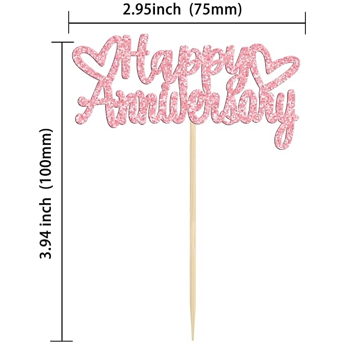 Gyufise 24Pcs Glitter Happy Anniversary Cupcake Toppers Anniversary Party Supplies Cake Decoration Wedding Celebration Party Decoration Supplies Pink