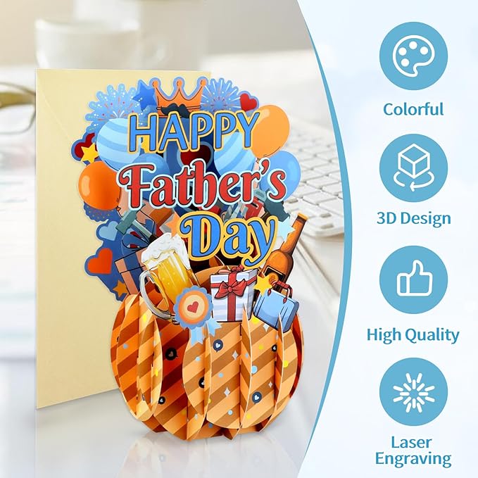 FaCraft Happy Fathers Day Pop Up Card - 3D Happy Fathers Day Pop Up Flower Bouquet Gift Card with Envelope, for Dad Husband Papa Grandpa from Son Daughter Wife