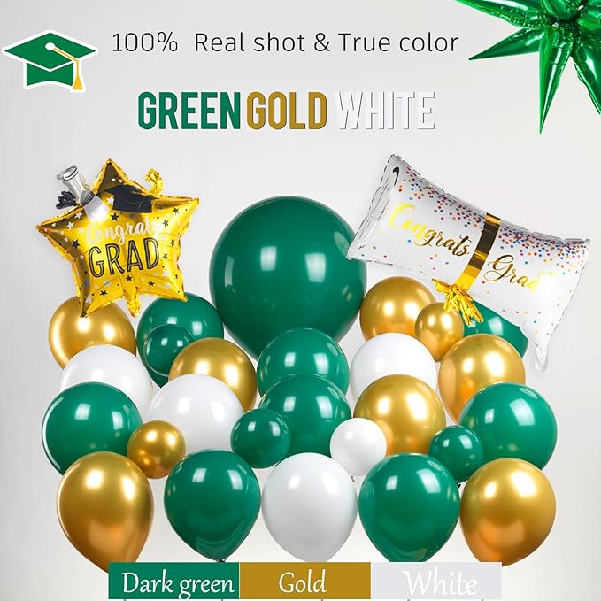Green Graduation Decorations 2026 Set of 4 GRAD Balloon Boxes with Balloon Arch Garland Kit mylar balloons Fringe Curtain So Proud of You 2026 prom Graduation Decorations