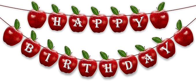 Apple Happy Birthday Banner – Fruit-Themed Birthday Decoration Banner for Party Backdrops, Indoor Celebration Décor, Dessert Table Styling, Wall Hanging Display, and Creative Birthday Event Setup