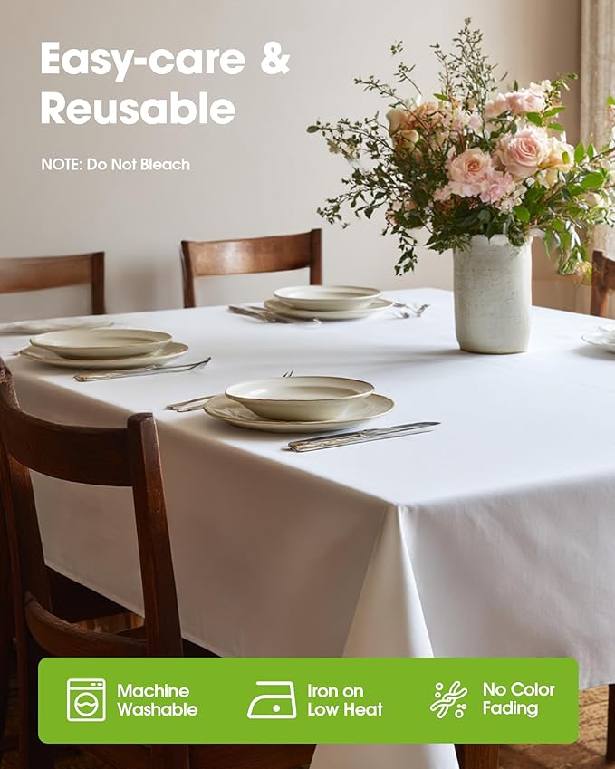 Pureegg Rectangle Table Cloth 60" x 84" – Durable Polyester Tablecloth Offers Reusable & Washable Protection, Ideal for Outdoor Party, Picnic, Wedding, Banquet and Birthday, 3 Pack, White