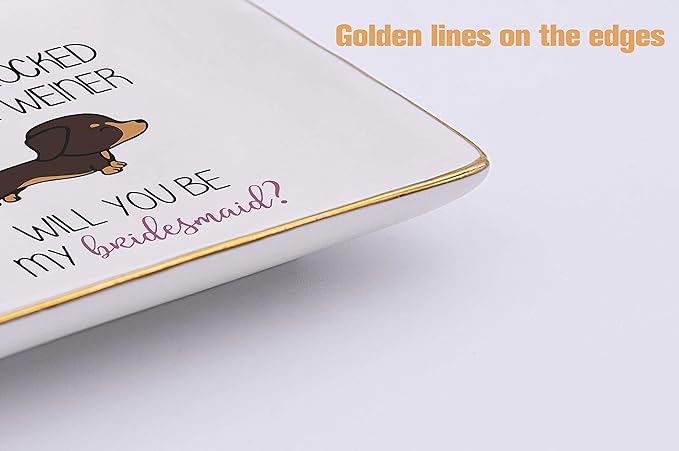 Topthink I Finally Locked Down A Weiner Will You Be My Bridesmaid – Ceramic Jewelry Holder Ring Dish Trinket Tray - Gift Maid of Honor Bachelorette Party Wedding Gifts for Besties Friends Women
