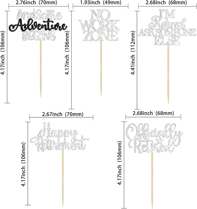 Gyufise 30Pcs Happy Retirement Cupcake Toppers Officially Retired No Work Zone Adventure Begins Cupcake Picks for Retirement Theme Farewell Birthday Party Cake Decorations Supplies Silver