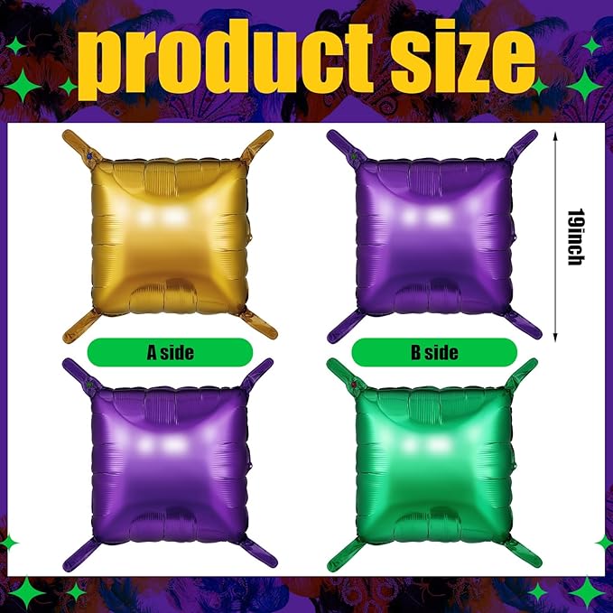 50 Pcs Mardi Gras Party Decor Double Sided Square Foil Balloons Wall Backdrop 19'' Purple Green Gold Foil Balloon Tunnel Arch Garland Kit for Fat Tuesday New Orleans Carnival Masquerade Party