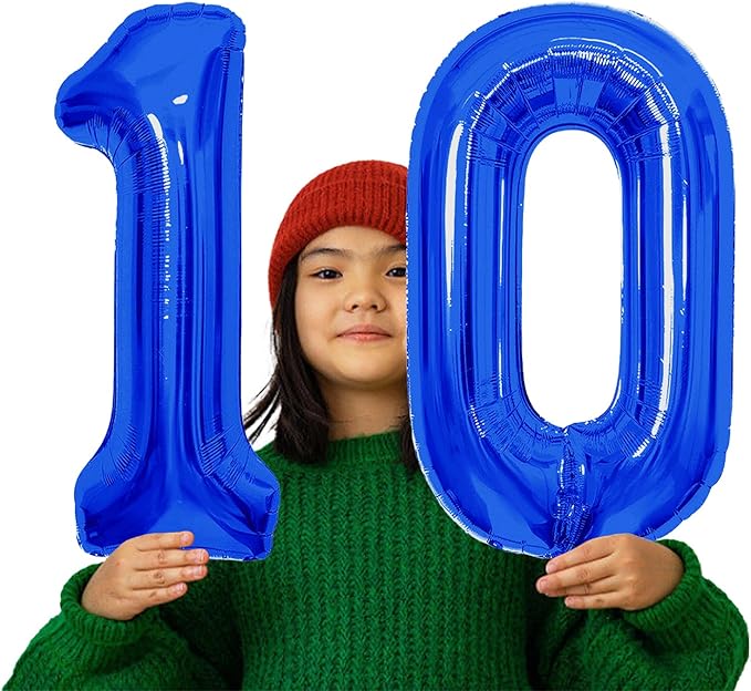 Number Balloons Navy Blue Balloons - Giant Number 10 Balloon, Blue 10th Number Balloon Birthday Decorations for Boys