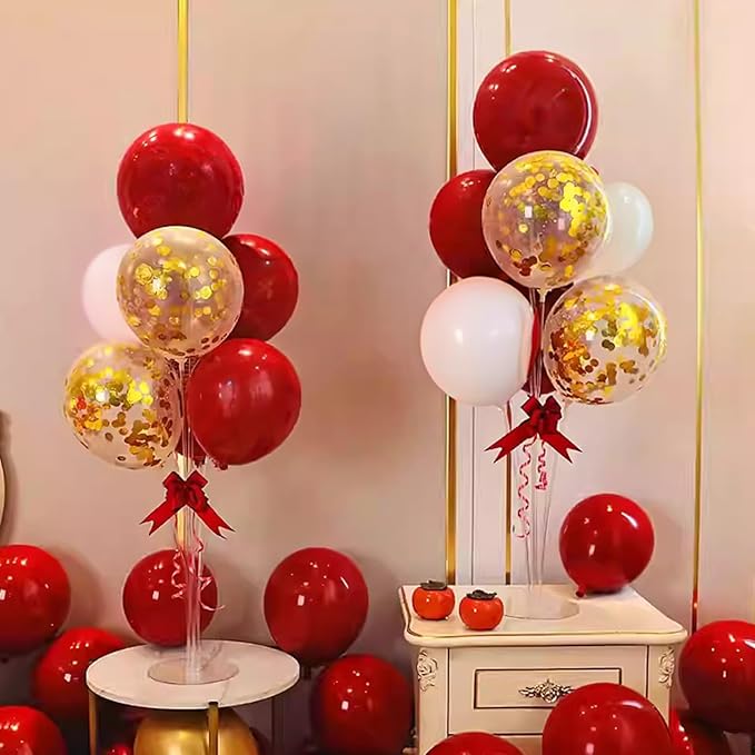 6 Sets Balloon Stand Kits, Balloon Sticks with Base for Table Centerpieces Graduation Birthday Baby Shower Gender Reveal Party Decorations(Red&White)