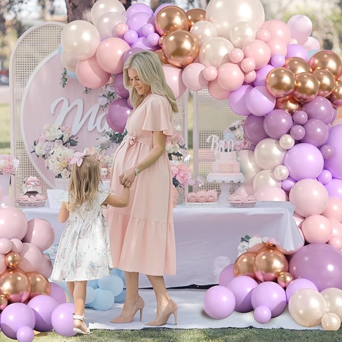 Dusty Purple Pink Balloon Garland Arch Kit, Lavender Purple Pearl Sand White Balloons Pastel Pink Blush Champagne Gold Balloon Arch for Engagement Baby Bridal Shower Birthday Wedding Party Decoration