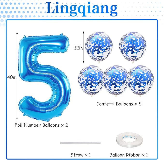 Blue Birthday Balloon Numbers 65, 40 Inch Big Foil Mylar Number 5 and 6 Balloons with Blue Confetti Latex Helium Balloons Set for Men Women 56th 65th Birthday Anniversary Party Decorations Supplies