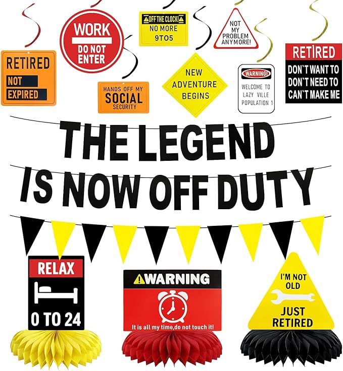 Retirement Party Decorations, Industrial Style Happy Retirement Decorations for Women & Men with Banner, Hanging Swirls and Honeycomb Centerpieces