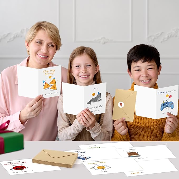 Hooqict 20 Funny Birthday Cards (4"x6") with 20 Envelopes & Stickers Happy Birthday Cards Assorted in Bulk Blank Greeting Card for Kids Boys Girls, Men, Women