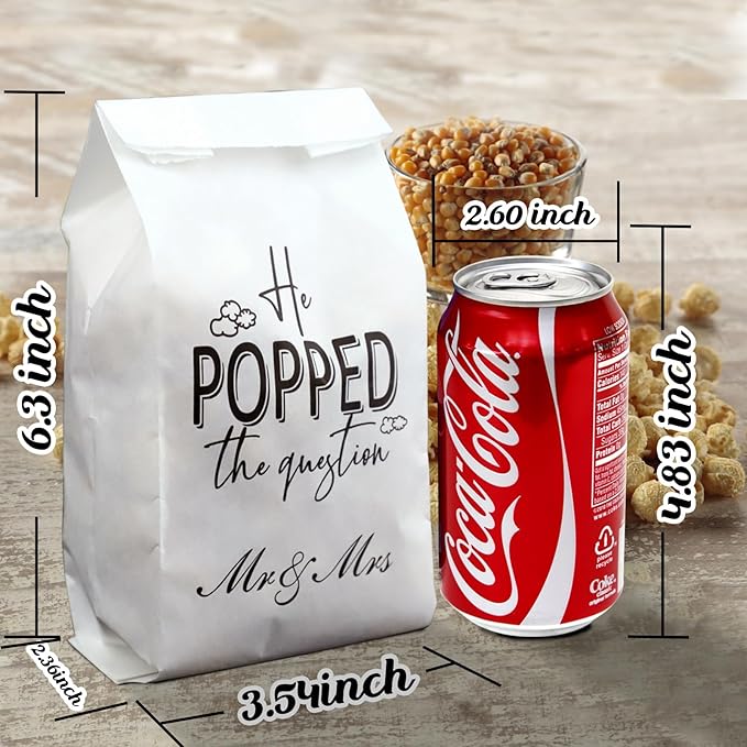 He Popped the Question Popcorn Engagement Party Favors Popcorn Bags,Wedding Bridal Shower Engaged Goody Snack Treat Bags Grease Resistant