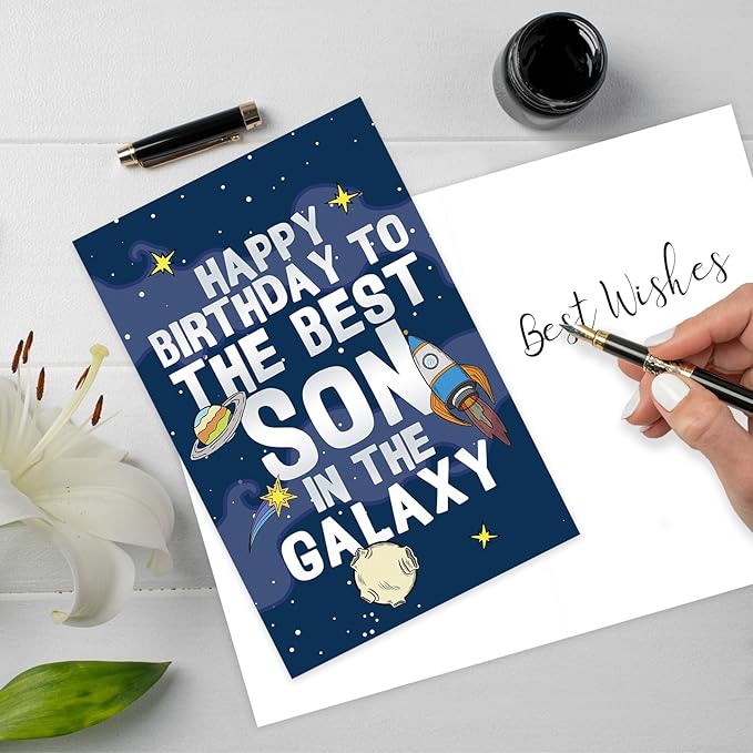 Funny Birthday Card for Son, Best Son's Birthday Gifts from Dad Mom, Happy Birthday to The Best Son in The Galaxy