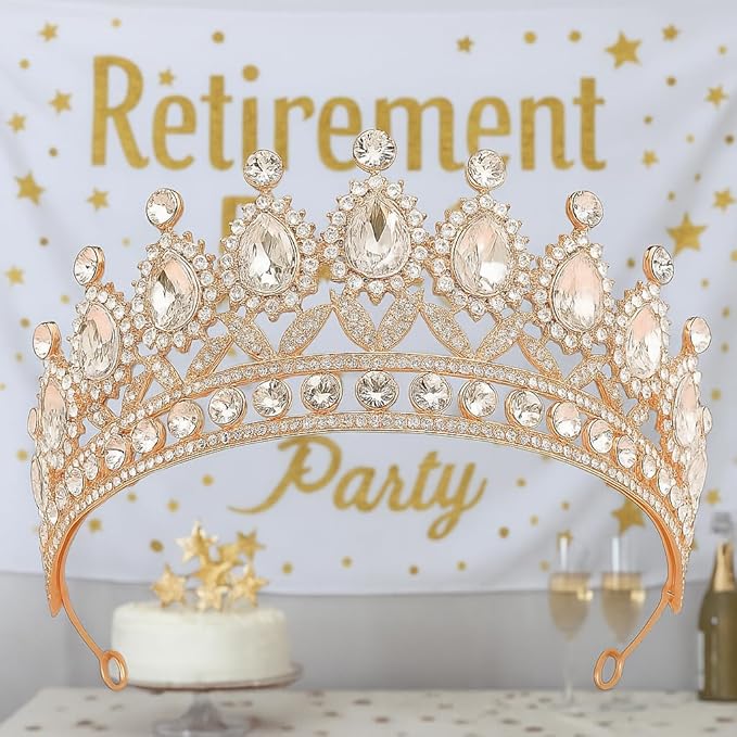 Retirement Tiara & Sash Set – “The Queen Has Retired” Crown & Sash for Parties, Events & Celebrations (Gold)