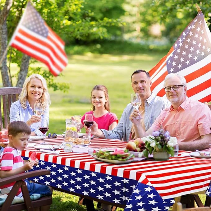 3 Pack American Flag Tablecloth, 54" x 108" Disposable Plastic Table Covers for Columbus Day, 4th of July Decoration