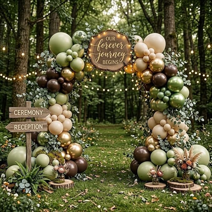 Sage Green Brown Safari Balloons, 60PCS Dusty Olive Green Coffee Beige Metallic Gold Eucalyptus Latex Balloon, Camo Army Hunting Balloons for Woodland Baby Shower Birthday Party Decorations Supplies