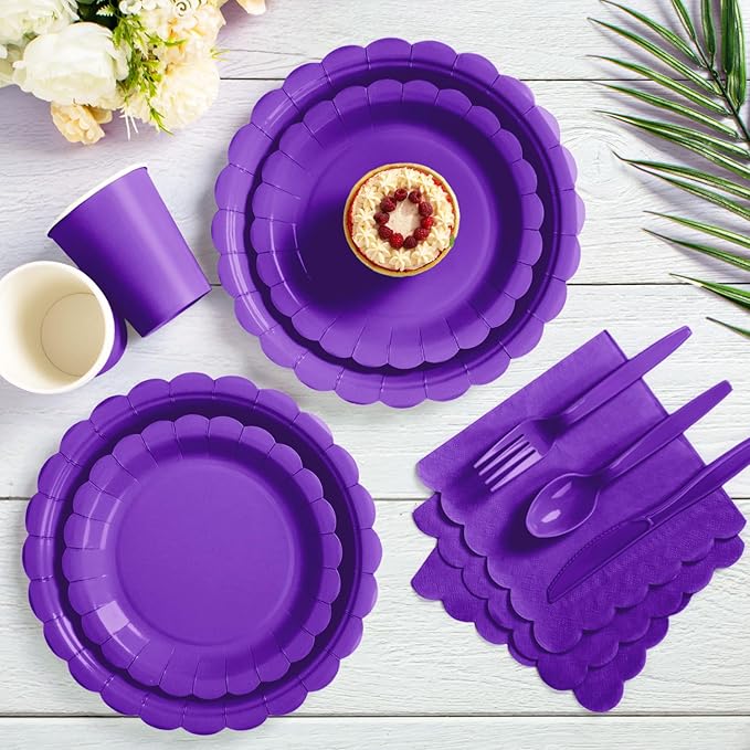 Vyntra 350 Pcs Deep Purple Disposable Paper Plates and Napkins Set for 50, 9" Dinner Plates & 7" Dessert Plates, Tableware for Birthday, Graduation, Party