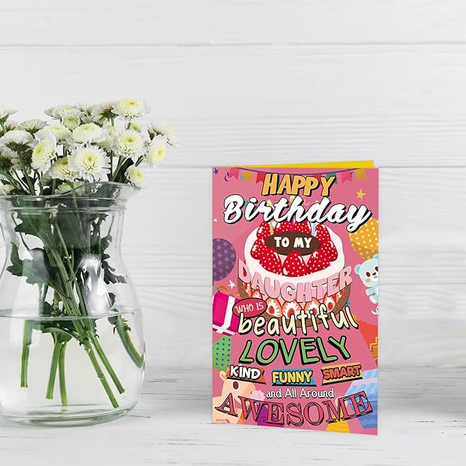 Cute Daughter Birthday Card, Birthday Card Gifts to Daughter from Mom Dad, Happy Birthday Card for Her