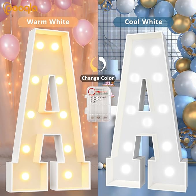 Pooqla 4 FT Marquee Light Up Letters, Cool White and Warm White Marquee Letter 4 Feet Tall, Giant LED Sign Big Mosaic Letter N for Balloons Birthday Party Anniversary Wedding Decorations
