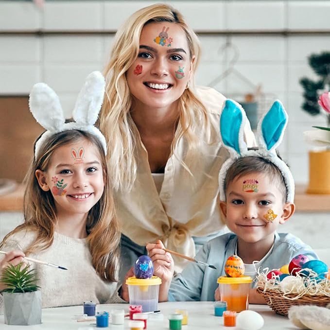66 Pieces Easter Tattoos, 12 Sheets Colorful Bunny Egg Chicken Spring Flowers Butterfly Stickers for Easter Egg Filler, Easter Basket Stuffers, Goodie Bag Fillers, Classroom Rewards