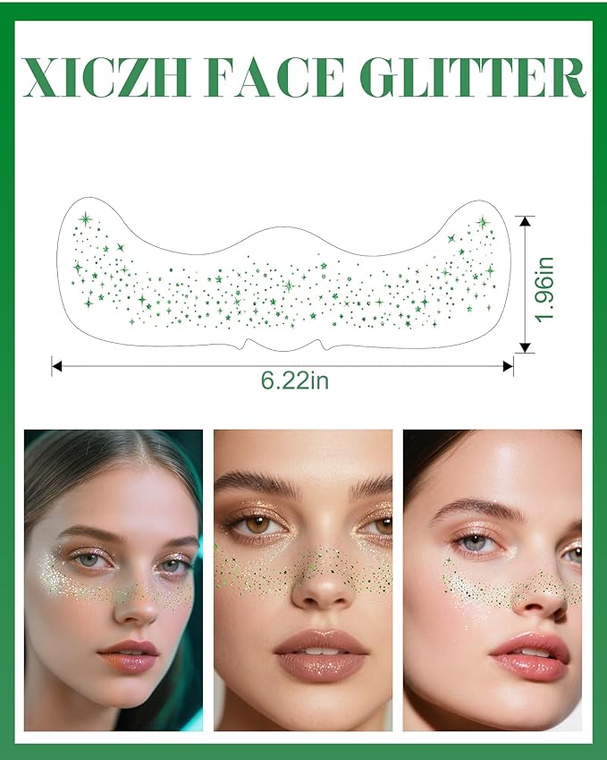 Face Glitter, Green Temporary Face Tattoos Stickers, Body Face Glitter for Women Girls, Green Freckles for St Patrick's Day Country Concerts Singer Festival Rave Accessories (Green - 10 pcs)