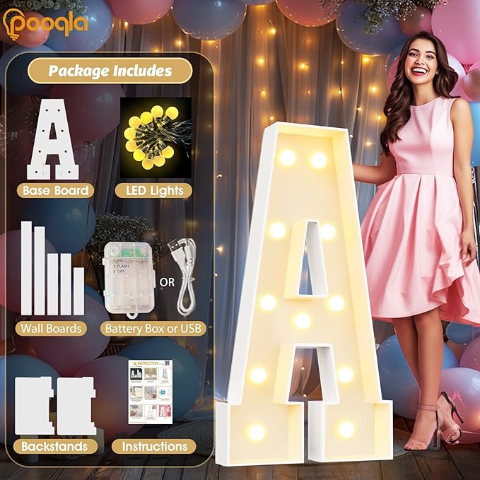 Pooqla 4 FT Marquee Light Up Letters, Cool White and Warm White Marquee Letter 4 Feet Tall, Giant LED Sign Big Mosaic Letter X for Balloons Birthday Party Anniversary Wedding Decorations