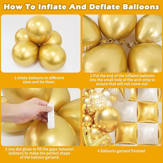 152Pcs Gold and White Foil Square Balloon Wall Backdrop with White and Gold Latex Balloons Arch Garland Kit, Double Sided Balloon Tunnel for Birthday Bridal Shower Baby Shower Anniversary Decorations