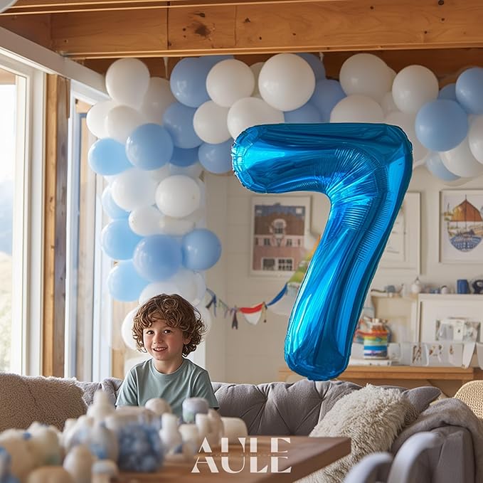 AULE 40 Inch Large 7 Balloon Numbers Blue, Big Foil Number Balloons, Giant Helium Happy Birthday Party Decorations for Man and Women, Huge Mylar Anniversary Party Supplies