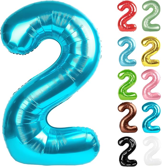 Light Blue Number 2 Balloon 40 Inch, 2 Balloon Number, 2nd Birthday Decorations for Baby Girls Boys Toddlers