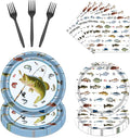 Rakuto Gone Fishing Party Plates, 96PCS Fishing Birthday Party Decorations Supplies, Fish Themed Paper Plates and Napkins Forks Disposable Tableware Supplies(24 Guests)