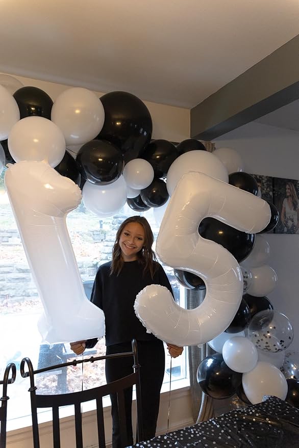 White Number 17 Balloon 40 inch, 17 Number Balloons, 17th White Birthday Decorations for Girls Boys 17 Year Old Party Supplies