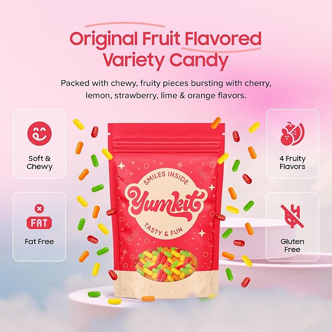 Mike and Ike Candy - 2 lbs Bulk Pack | Assorted Chewy Fruit Candy Bulk | Orange, Cherry, Strawberry, Lemon & Lime Flavor | Big Bag of Sweet Treats for Theater, Goodie Bags & Party Favors | YumKit