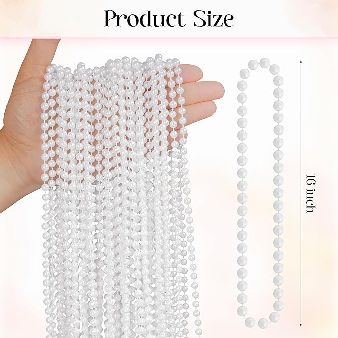 HOOSUN 30 Pack Mardi Gras Beads Necklaces Bulk, Mardi Gras Accessories for Party Favors,White Decoration St Patricks Day Necklace Party Supplies Mardi Gras Decor For Party, School Event,Home