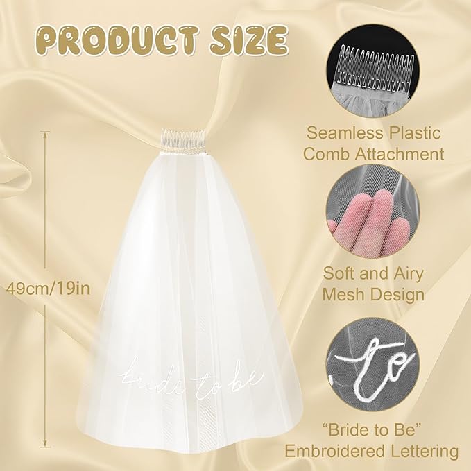 Iridescent Bride to Be Sash & White Embroidery Veil for Bachelorette Party, 2Pcs Bridal Veil and Sash Set for Women, Bach Party Favors Accessories for Wedding Bridal Showers Engagement Party Supplies