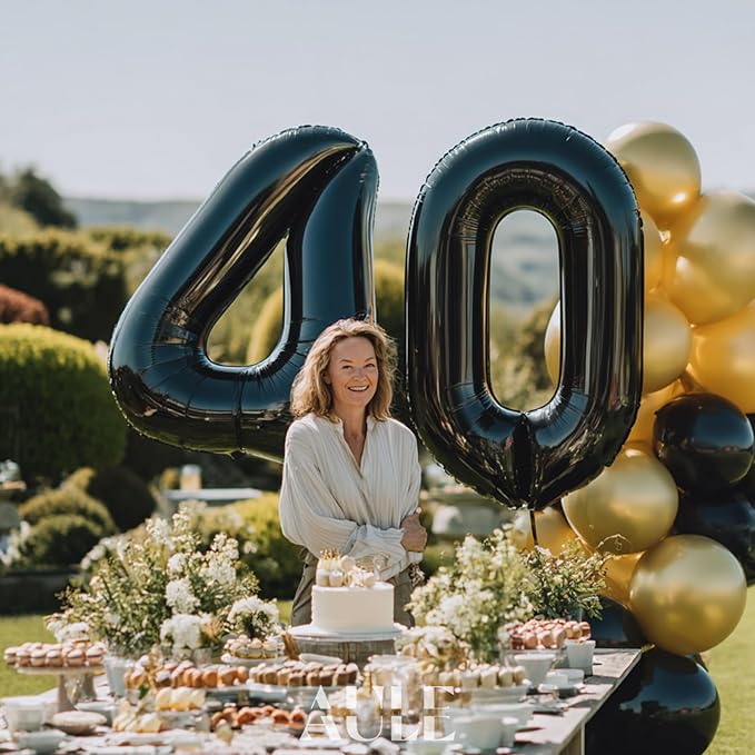AULE 40 Inch Jumbo Black Foil Mylar Number Balloons for Men Women 40th Birthday Party Decorations 40 Years Old Anniversary Party Supplies