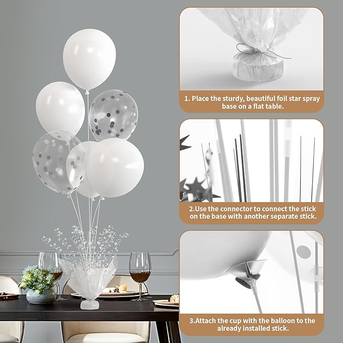 2 Set White Table Balloons Centerpiece with White and Confetti Balloons Stand Kit for Birthday Party Baby Shower Wedding Bridal Shower Prom Cake Table Decorations