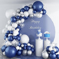 144PCS Navy Blue Silver Balloons Garland Kit, 18 12 10 5 inch Blue White Balloons and Silver Confetti Balloon Garland, Navy White Balloon for Graduation Birthday Baby Shower Wedding Party