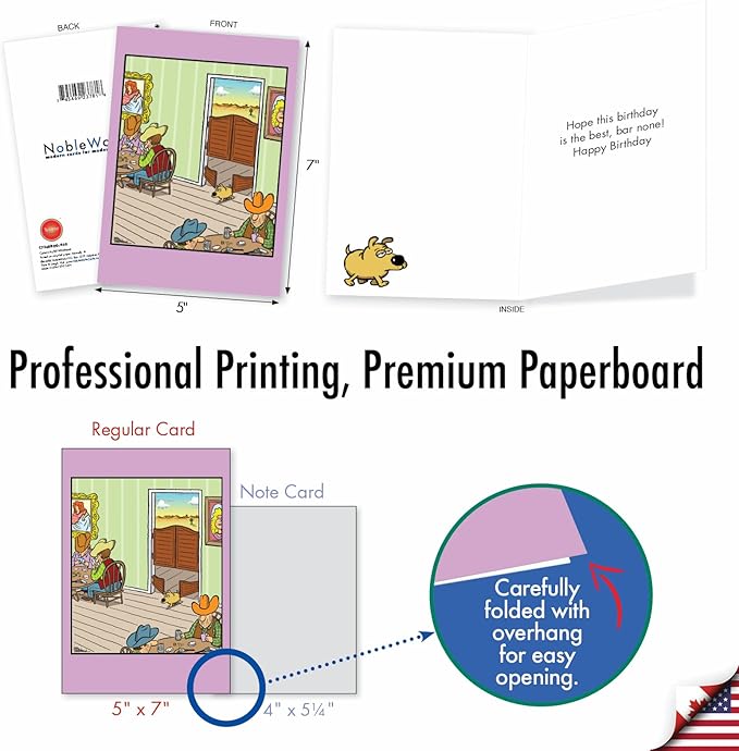 NobleWorks - 1 Happy Birthday Greeting Card Funny - Cartoon Comic Humor, Celebrate Birthdays Notecard - Saloon Dog Door C7368BDG