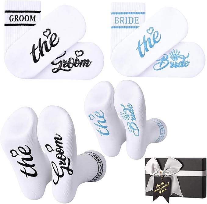 Bride Socks for Wedding Day 2 Pairs - Bridal Groom Socks Bride to Be Something Blue Cotton Ankle Sock with Gift Box