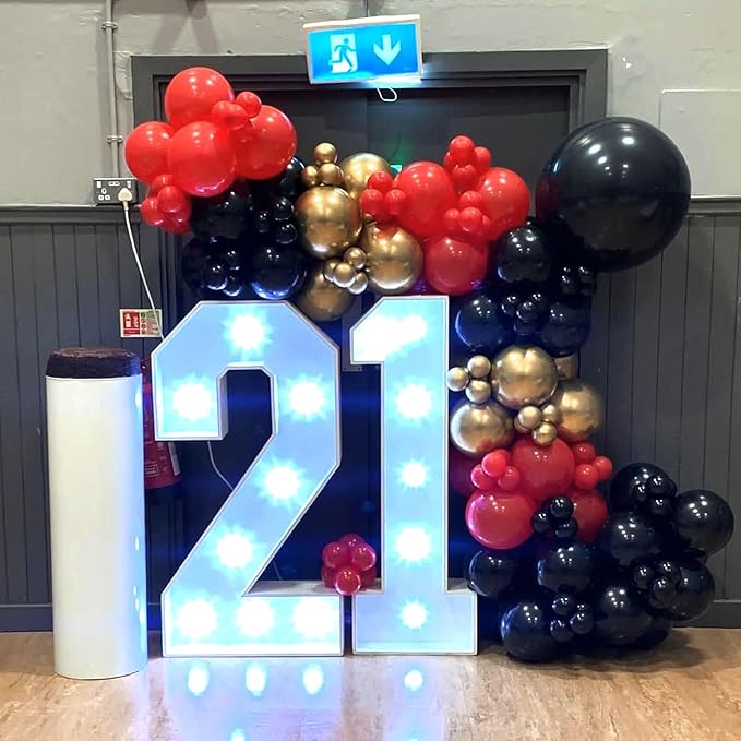 Red Black Gold Balloons Arch Kit 144pcs 18/12/10/5inch Red Black Metallic Gold Latex Balloon Garland for Casino Theme Party Wedding Backdrop New Year Birthday Graduation Hollywood Party Decorations