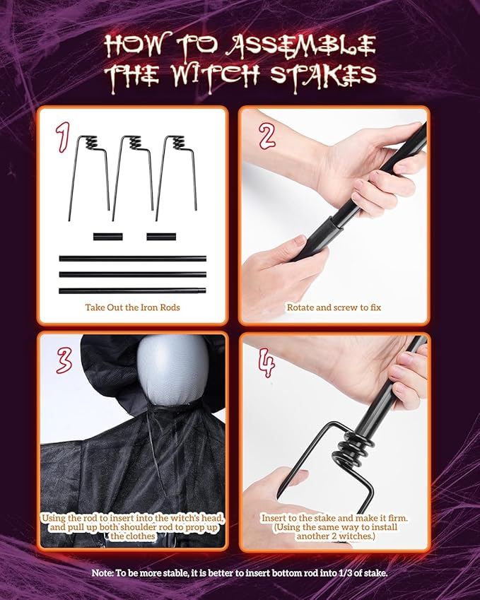 Halloween Decorations Outdoor 3PCS Light Up Witches Holding Hands Witches with Stakes, Scary Screaming Witches with Glowing Face, Creepy Halloween Party Props Decor for Yard Garden Outside Lawn Porch