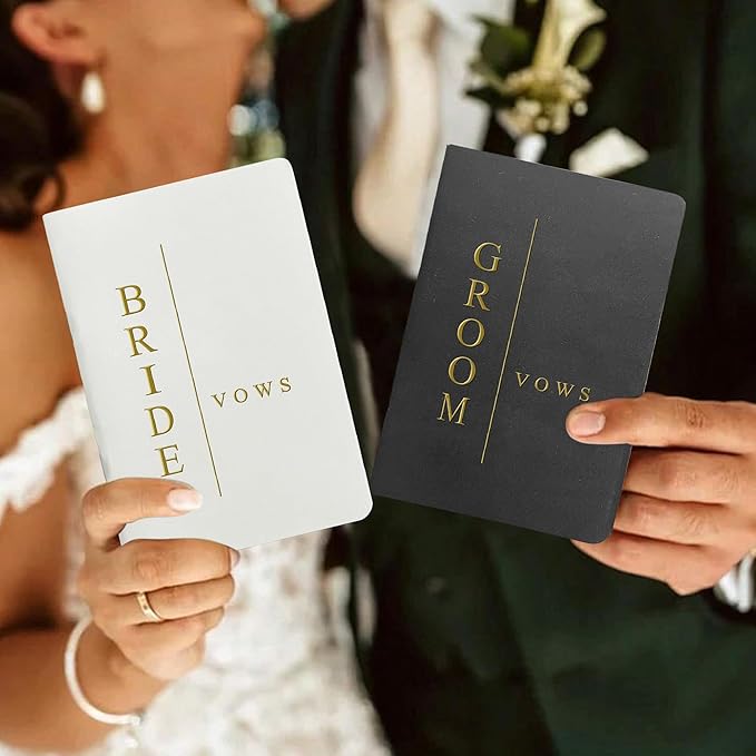 WeddingGiftsWedding Vow Books for Bride and Groom, His and Hers Vow Books for Wedding-Soft Touch Gold Foil Engraving, Engagement | Wedding Essentials