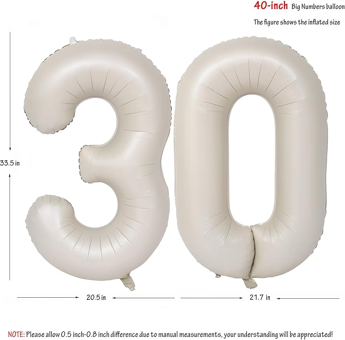 40 In Cream white Number Balloons Helium Foil Mylar Balloon Birthday Party banquet Decoration Digital 30